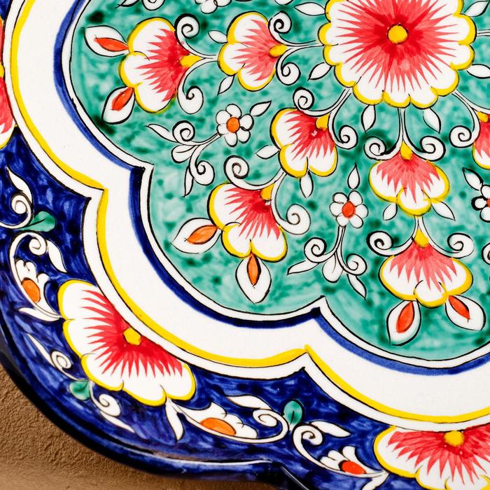 Ляган Риштанская Керамика "Цветы", 32 см, синий, рифлённый - фото 1905726861