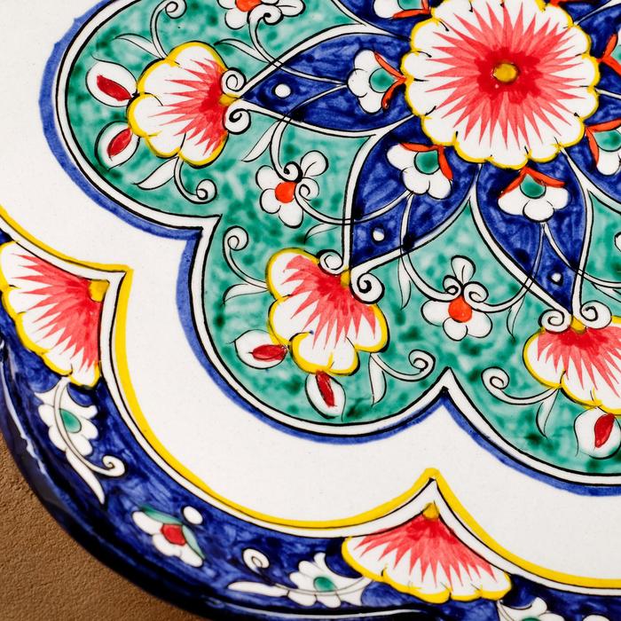 Ляган Риштанская Керамика "Цветы", 32 см, синий, рифлённый - фото 1905726863