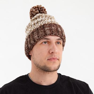 Шапка мужская MINAKU с помпоном, коричневая, размер 56