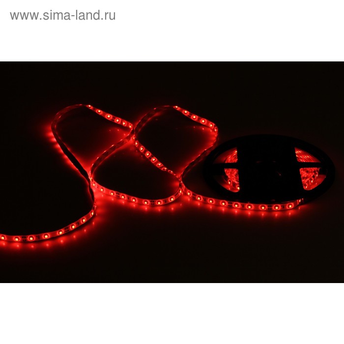 Светодиодная лента 12В, SMD3528, 5 м, IP65, 60 LED, 4.8 Вт/м, DC, КРАСНЫЙ - Фото 1