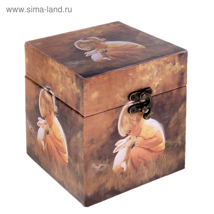Шкатулка квадрат "Девочка с крольчонком" 12х12х14 см - Фото 1