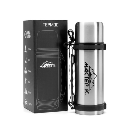 Термос Мастер К «Движение», 1.2 л, 9.8×34 см, с кружкой, сохраняет тепло 18 ч, нержавеющая сталь, цвет хром