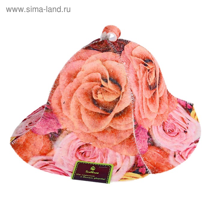 Шапка банная принт. Розы, войлок - Фото 1