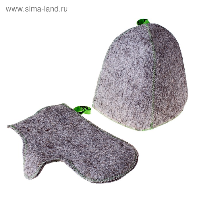 Комплект банный (шапка, рукавица), войлок серый - Фото 1