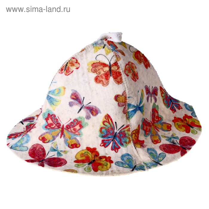 Шапка банная принт.Бабочки, войлок - Фото 1