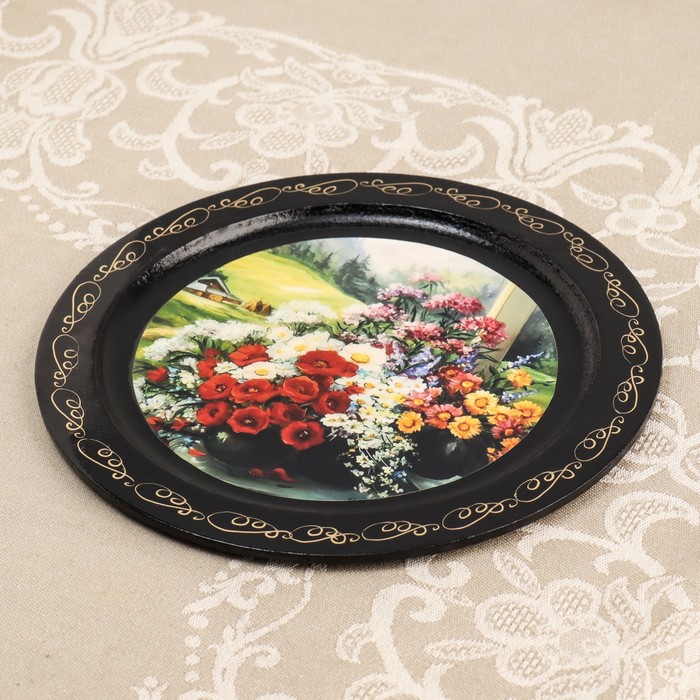 Панно-тарелка «Цветы», D=18 см, лаковая миниатюра, микс - фото 1905325061