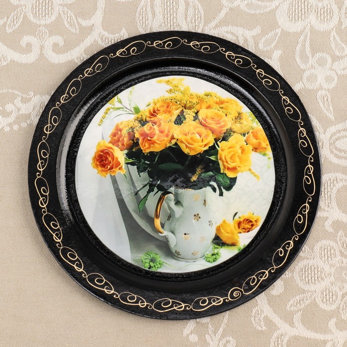 Панно-тарелка «Цветы», D=18 см, лаковая миниатюра, микс - фото 1884700529