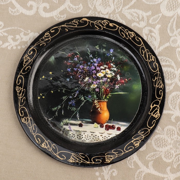 Панно-тарелка «Цветы», D=18 см, лаковая миниатюра, микс - фото 1884700530
