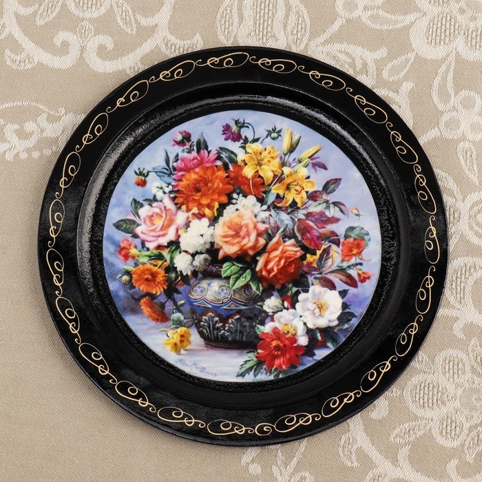 Панно-тарелка «Цветы», D=18 см, лаковая миниатюра, микс - фото 1884700531