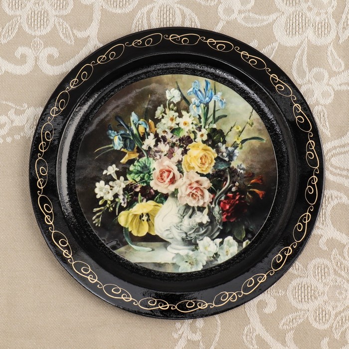 Панно-тарелка «Цветы», D=18 см, лаковая миниатюра, микс - фото 1884700532