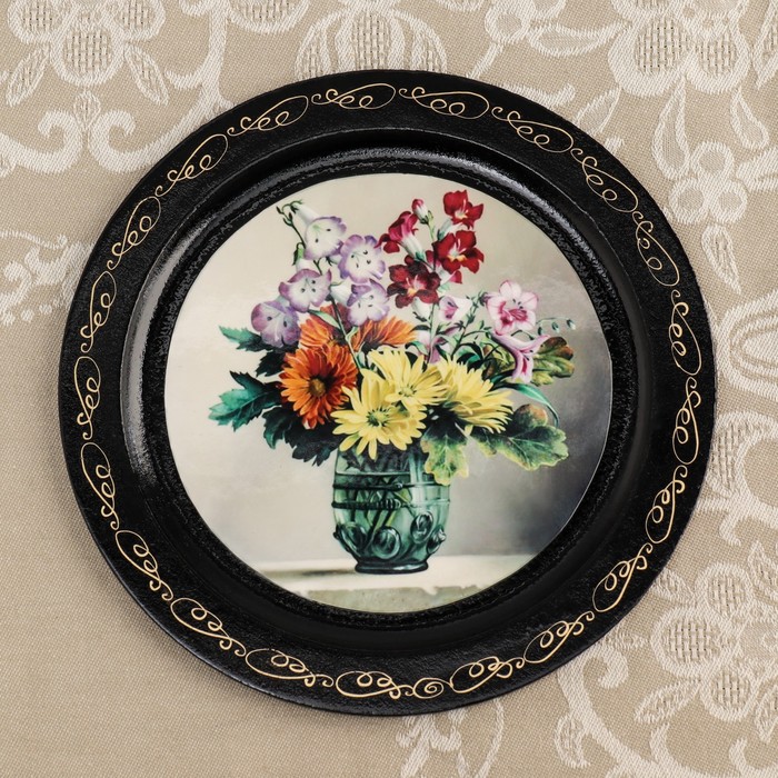 Панно-тарелка «Цветы», D=18 см, лаковая миниатюра, микс - фото 1884700533