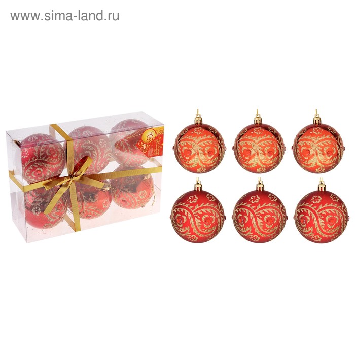 Набор шаров пластик d-8 см, 6 шт "Цветущий сад" красный - Фото 1