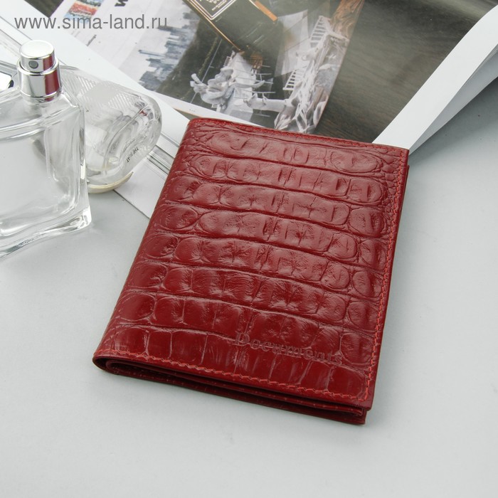 Обложка для автодокументов и паспорта, 5 карманов для карт, красный кайман - Фото 1
