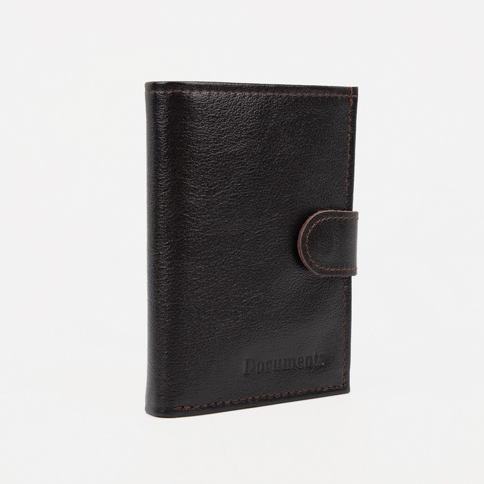 Портмоне мужское на кнопке, отдел для автодокументов, коричневое - Фото 1