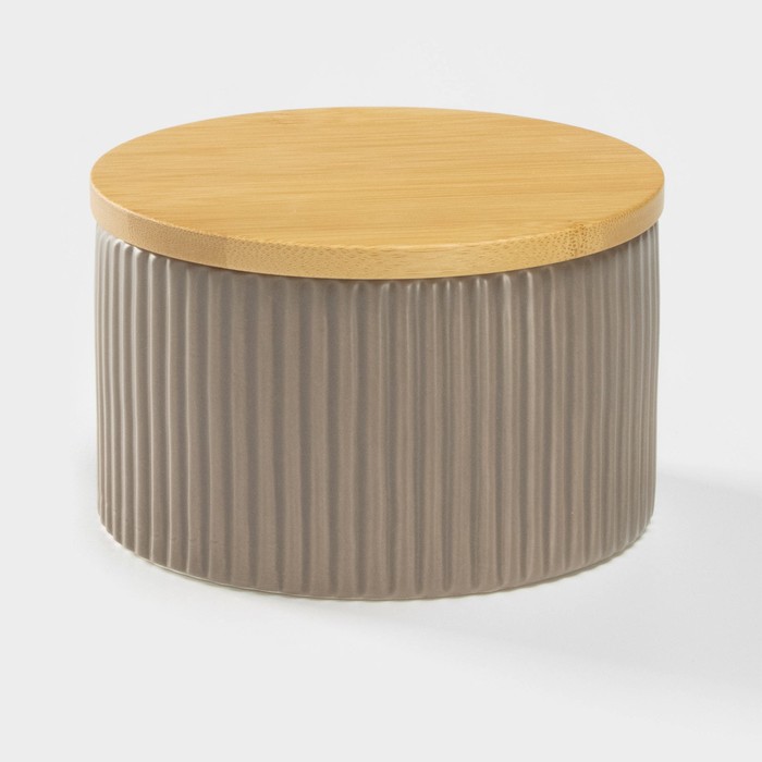 Банка для сыпучих «Дымка», 570 мл, 12×7.5 см, с бамбуковой крышкой, керамика, бежевая - Фото 1