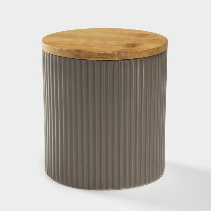 Банка для сыпучих «Дымка», 1.1 л, 12×13 см, с бамбуковой крышкой, керамика, бежевая - Фото 1