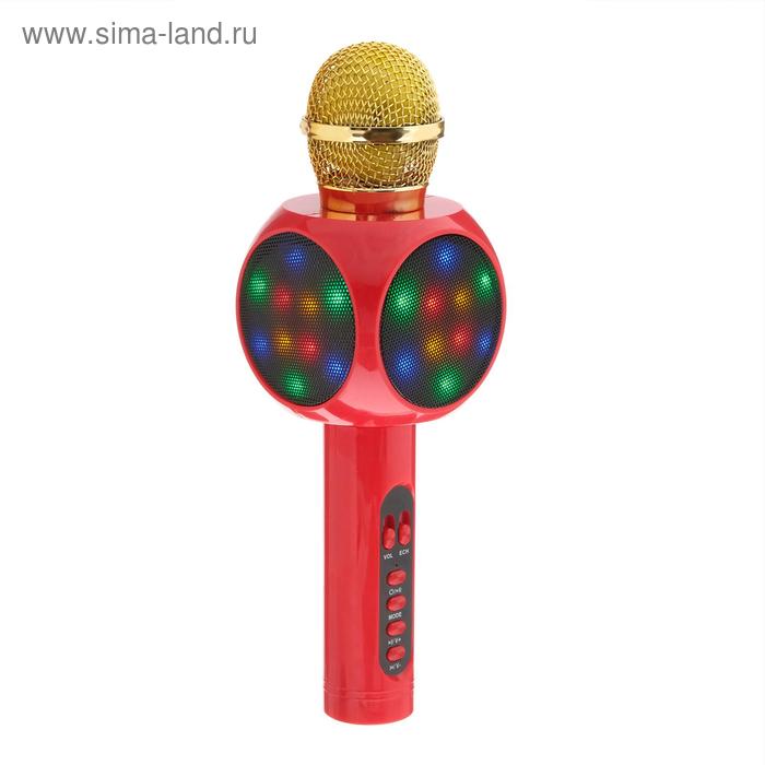 Колонка-микрофон для караоке WS-1816ch, 2х3 Вт, 1800 мАч, подсветка, красный - Фото 1