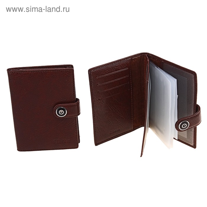 обложка д/автодок+паспорт 2/1  L-М058-305С-2 10*14*1cм,нат кожа, д/кредит, коричн - Фото 1