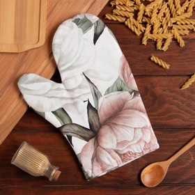 Прихватка-варежка «Этель. Пионы», 20×27 см, белая, двухсторонняя