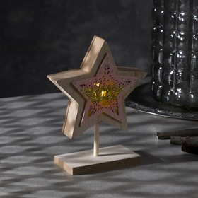 Светодиодная фигура «Звезда» 12 × 15.5 × 5 см, дерево, батарейки CR2032, свечение тёплое белое