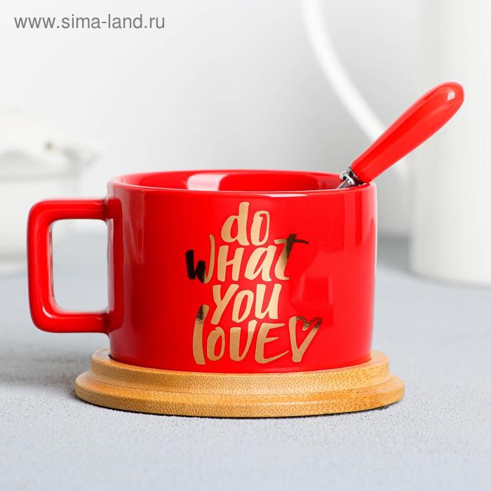 Чайная пара керамическая Do what you love, 170 мл, цвет красный - Фото 1