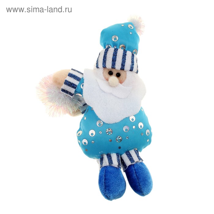 мягкая бело-синяя дед мороз с снежком 15 см - Фото 1