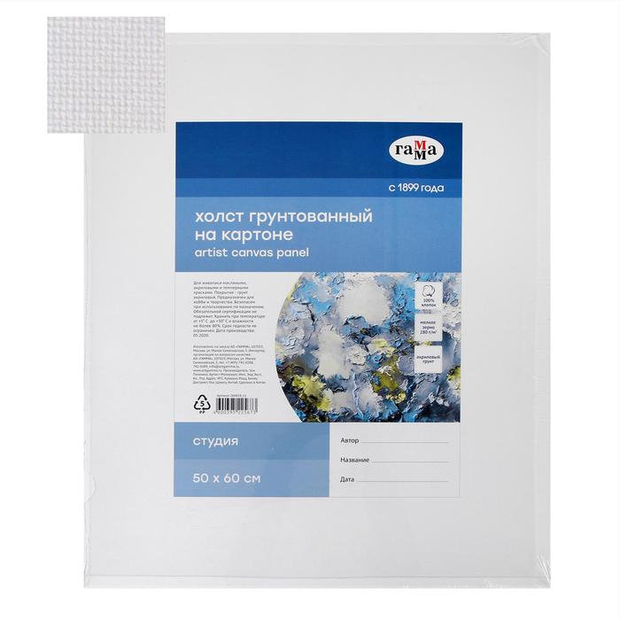 Холст на картоне 50×60 см, хлопок 100% акриловый грунт, мелкозернистый, 280 г/м² «Гамма» «Студия»