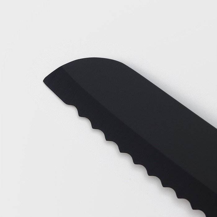 Нож кухонный с антиналипающим покрытием Доляна «Супер-блэк», лезвие 20 см, хлебный, цвет чёрный - фото 1927635906