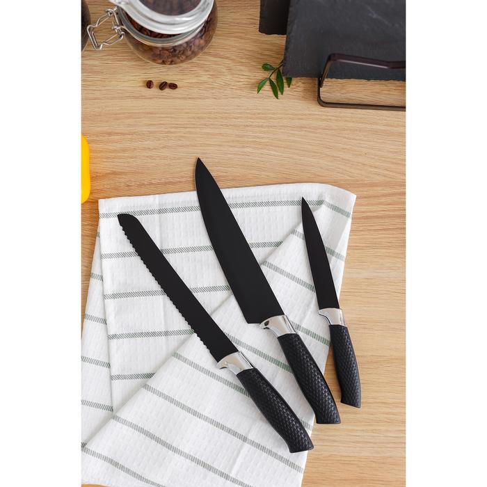Нож кухонный с антиналипающим покрытием Доляна «Супер-блэк», лезвие 20 см, хлебный, цвет чёрный - фото 1927635909