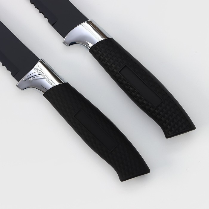 Нож кухонный с антиналипающим покрытием Доляна «Супер-блэк», лезвие 20 см, хлебный, цвет чёрный - фото 1927635908