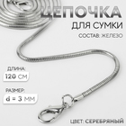 Цепочка для сумки, с карабинами, железная, 3 мм, 120 см, цвет серебряный 5293749 - фото 12026685