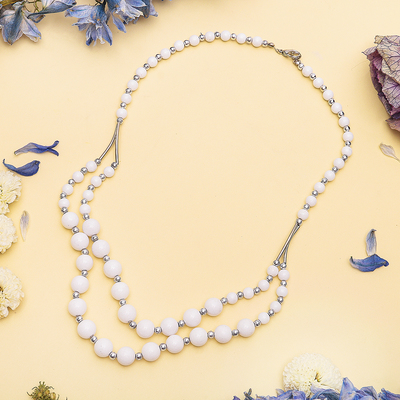 Бусы 2 яруса, шар с металлом «Агат белый», 60см