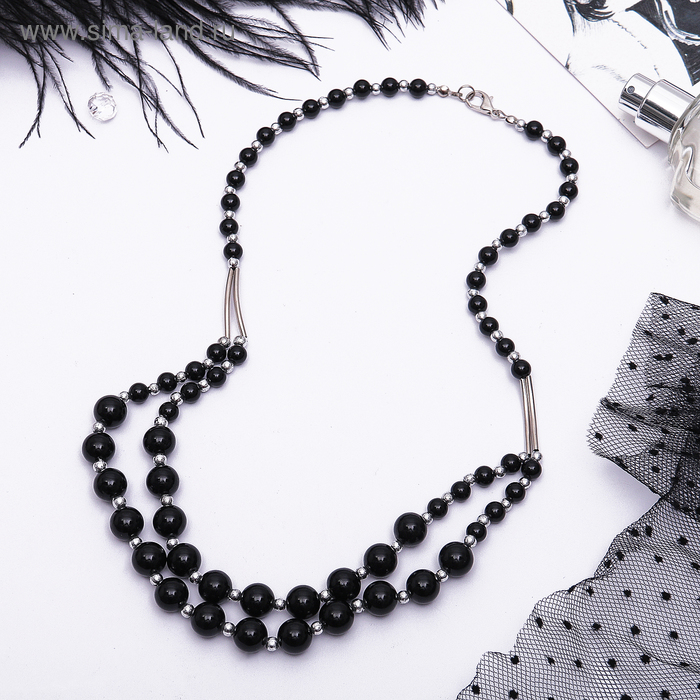 Бусы 2 яруса, шар с металлом «Агат чёрный», 60см - Фото 1