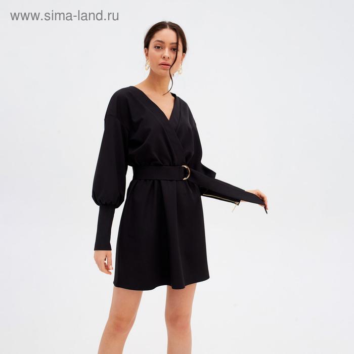 Платье короткое женское на запах MIST, размер 48, чёрное