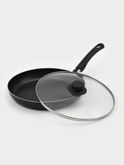 Сковорода Consul, d=28 см, пластиковая ручка, стеклянная крышка, антипригарное покрытие, алюминий, чёрная 689057