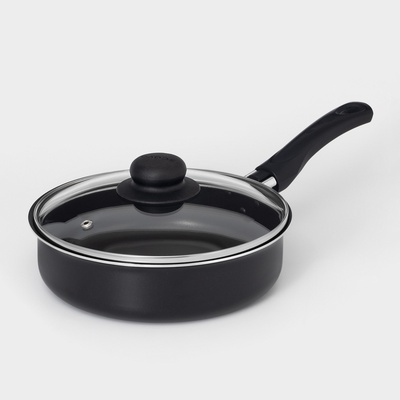 Сотейник Consul, 1,5 л, d=20 см, пластиковая ручка, стеклянная крышка, антипригарное покрытие, цвет чёрный