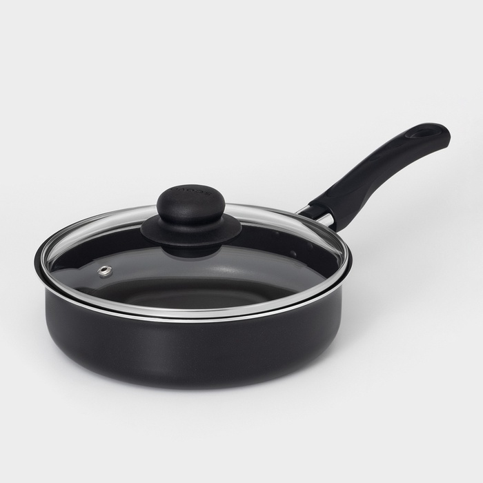Сотейник Consul, 1,5 л, d=20 см, пластиковая ручка, стеклянная крышка, антипригарное покрытие, цвет чёрный - Фото 1