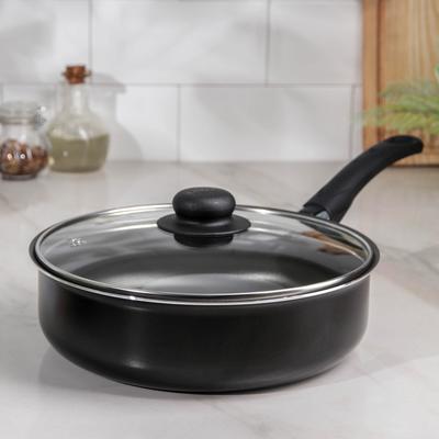 Сотейник Consul, 2.8 л, d=24 см, стеклянная крышка, пластиковая ручка, антипригарное покрытие, алюминий, чёрная