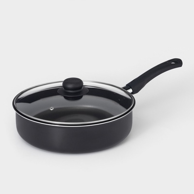 Сотейник Consul, 3.7 л, d=26 см, стеклянная крышка, пластиковая ручка, антипригарное покрытие, алюминий, чёрная