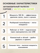 Пылесос автомобильный CARTAGE, 5 насадок, 100 Вт, 12 В, черный - Фото 2
