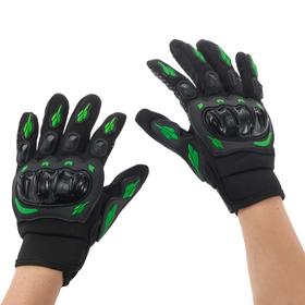 Перчатки мотоциклетные с защитными вставками, пара, размер М, черно-зеленый