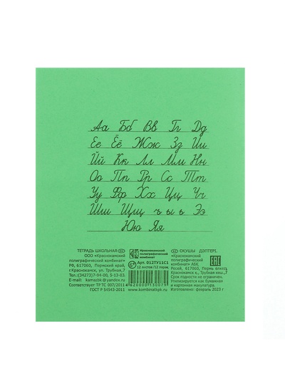 Тетрадь 12 листов в линейку «Зелёная обложка», белые листы