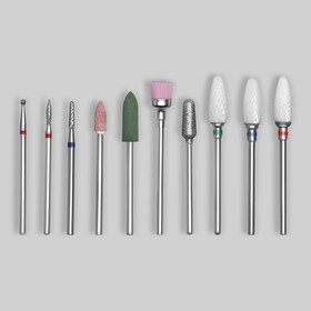 Фрезы для маникюра в пластиковом органайзере, 10 шт.