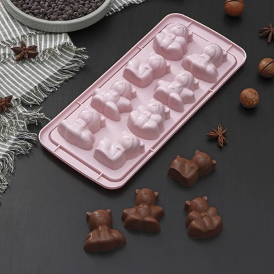 Форма для льда и шоколада «Зверята», 8 ячеек, 25×11×2,5 см, цвет МИКС