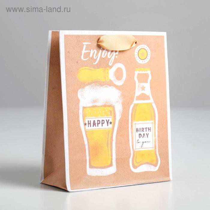 Пакет подарочный крафтовый вертикальный, упаковка, «Enjoy», S 12 х 15 х 5.5 см - Фото 1