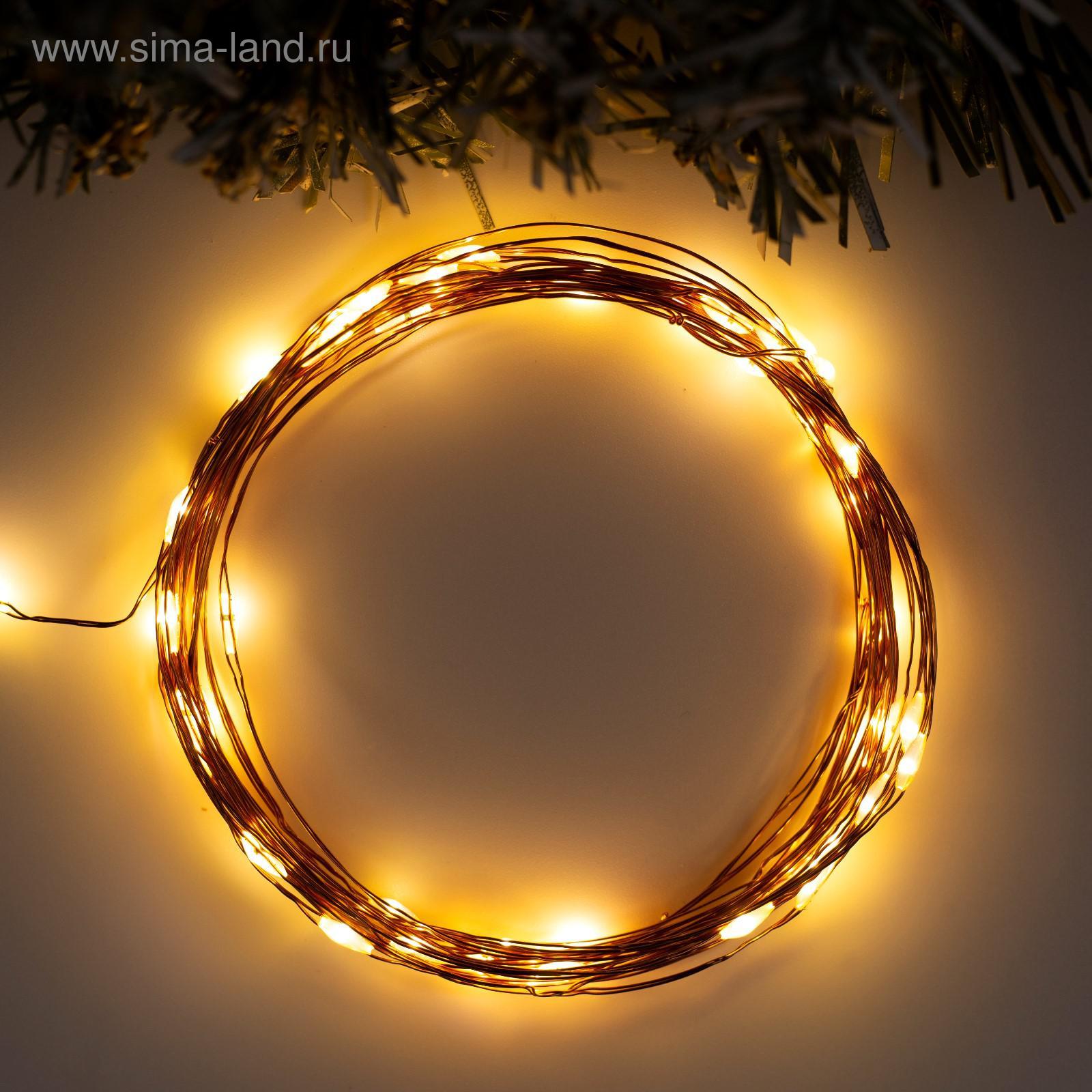 Гирлянда «Нить» 5 м роса, IP20, медная нить, 50 LED, свечение тёплое ...