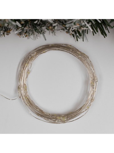 Гирлянда «Нить» 5 м роса, IP65, серебристая нить, 50 LED, 8 режимов, батарейки AAх3 (нет в комплекте), свечение белое