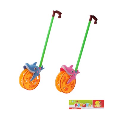 Каталка на палке «Акулёнок», со световым эффектом, длина ручки 49,5 см, цвета МИКС