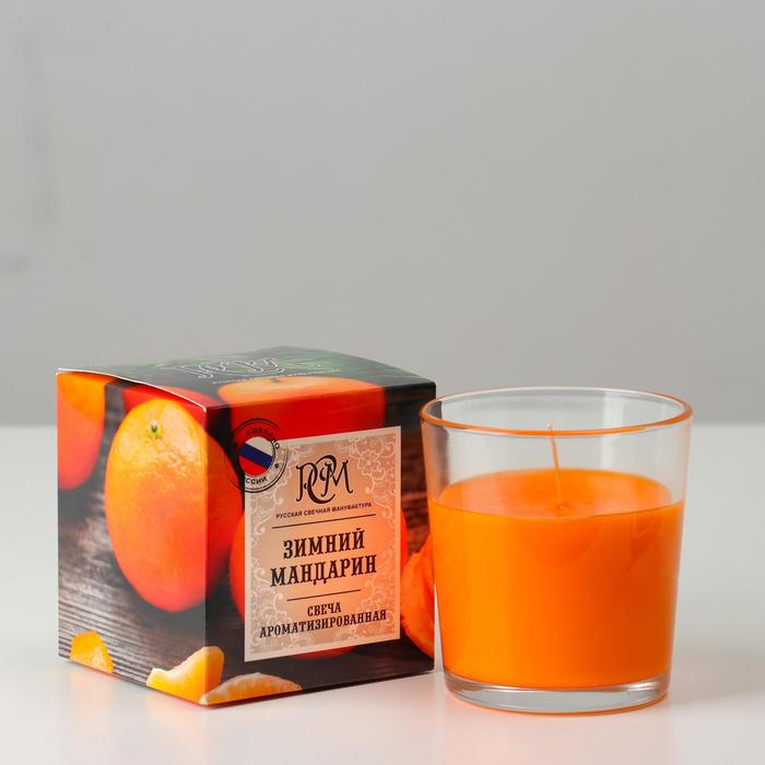 Свеча ароматическая в стакане &quot;Зимний мандарин&quot;, подарочная упаковка, 8х8,5 см, 30 ч