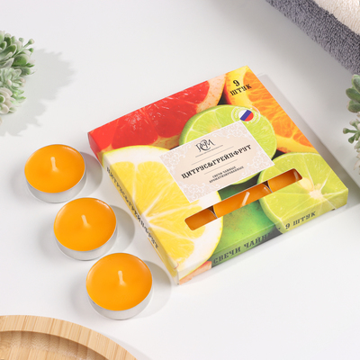 Набор свечей ароматических чайных «Цитрус и грейпфрут», 9 шт.